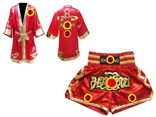 Personalized Boxing Robe and Muay Thai Shorts : Red