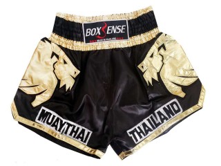 Boxsense Lion Black Muay Thai shorts : BXS-303-Gold