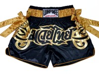 Lumpinee Black and Gold Ribbons Muay Thai Boxing shorts with bows : LUM-051-Black-Gold